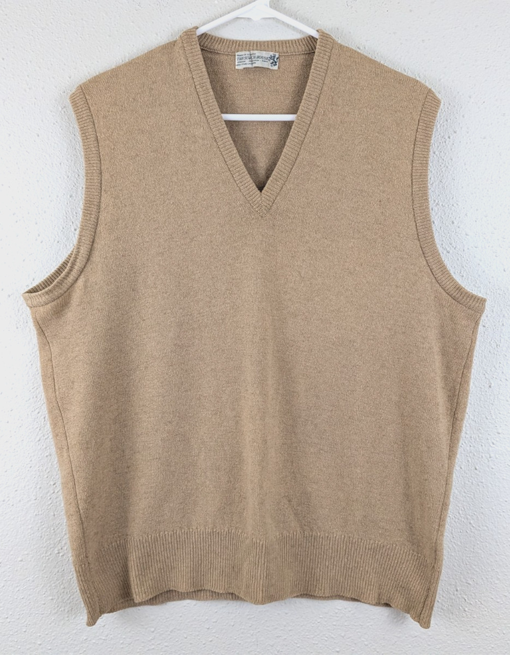 Vintage The Scotch House 46 100% Cashmere Sweater Vest tan made in Scotland 3714